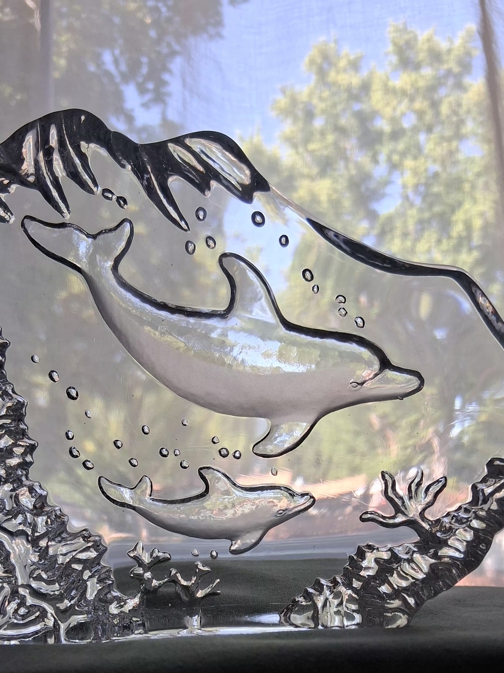 Glass Dolphin Sculpture - Clear Decorative Home Art